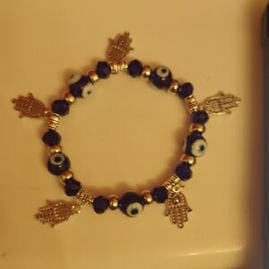 Silver and Blue Evil Eye Charm Bracelet